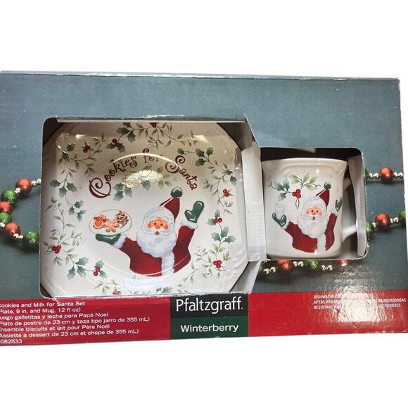 Pfaltzgraff Cookies for Santa Set Winterberry In Box Cookies and Milk - Picture 1 of 4